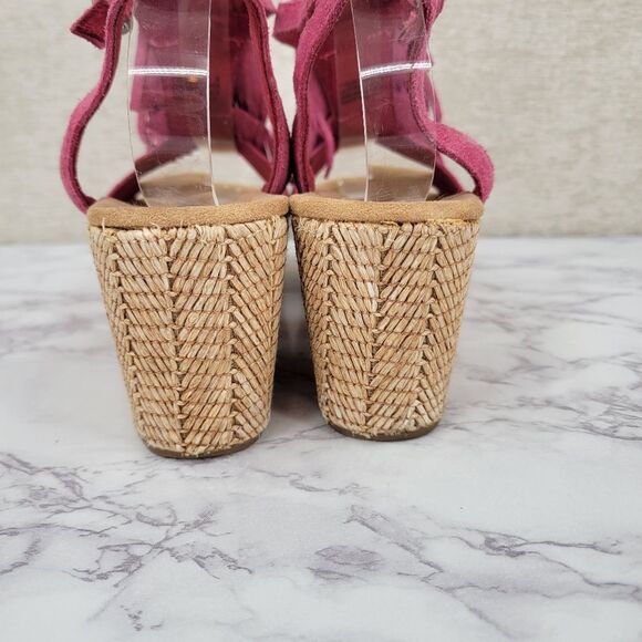 Minnetonka Pink Suede Fringe Platform Wedge Sandals Women's Size 9 - Picture 7 of 14